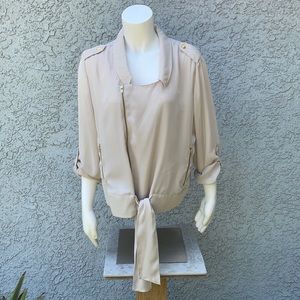 JLo Jennifer Lopez Kohl’s Sheer Neutral Nude Motorcycle Jacket Coat 🧥